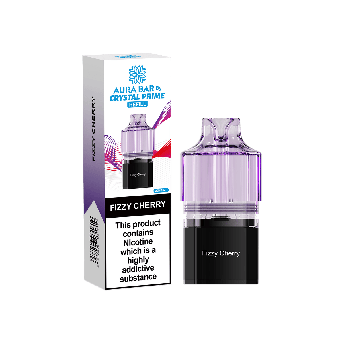 Crystal Prime Aura Bar 10000 Replacement Pods - Box of 5 Fizzy Cherry