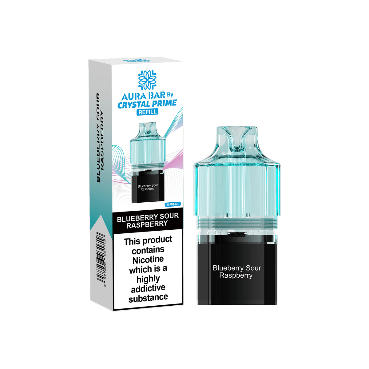 Crystal Prime Aura Bar 10000 Replacement Pods - Box of 5 Blue Sour Raspberry