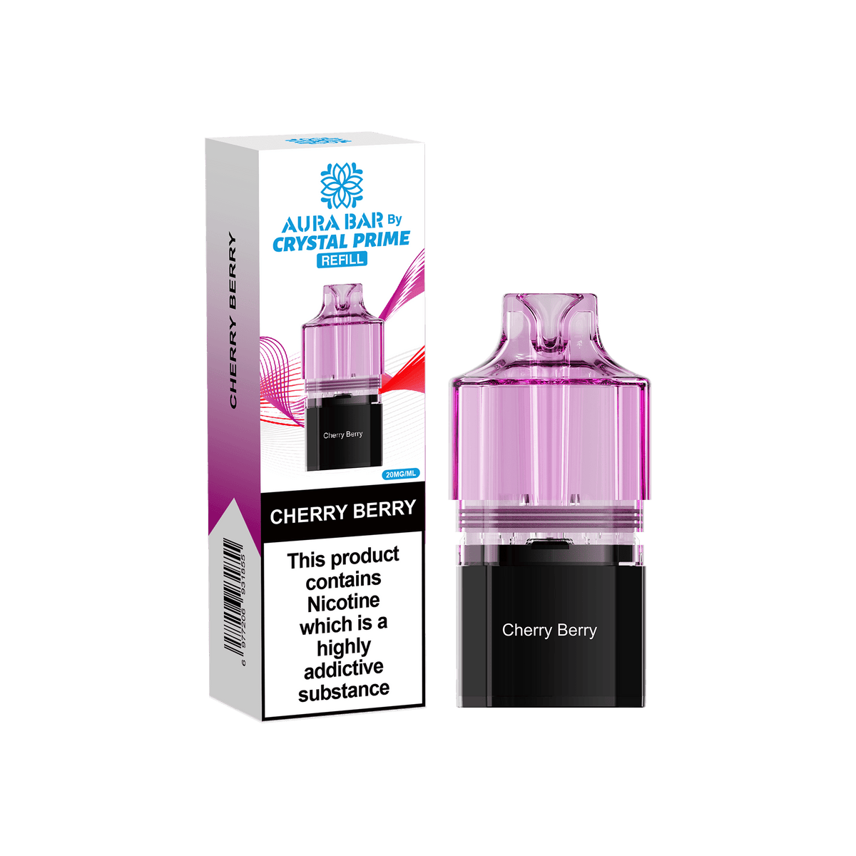 Crystal Prime Aura Bar 10000 Replacement Pods - Box of 5 Cherry Berry