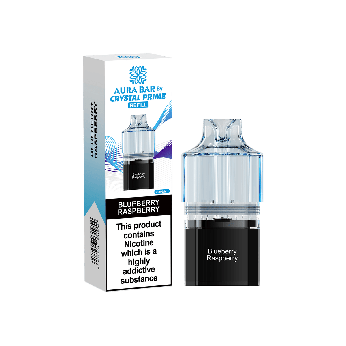 Crystal Prime Aura Bar 10000 Replacement Pods - Box of 5 Blueberry Raspberry