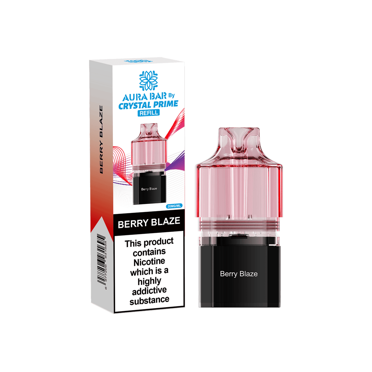 Crystal Prime Aura Bar 10000 Replacement Pods - Box of 5 Berry Blaze