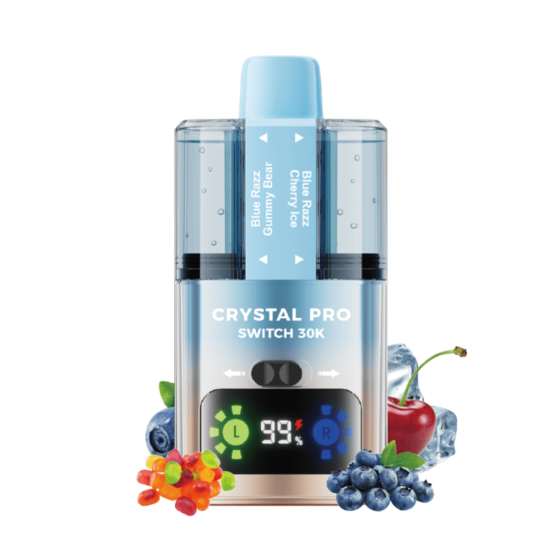 Crystal Pro Switch 30k Prefilled Pod Vape Kit Box of 5 Blue Razz Gummy Bear / Blue Razz Cherry Ice
