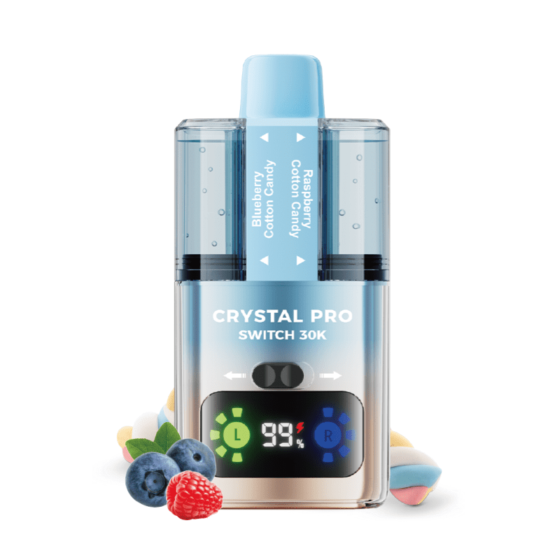 Crystal Pro Switch 30k Prefilled Pod Vape Kit Box of 5 Blueberry Cotton Candy / Raspberry Cotton Candy