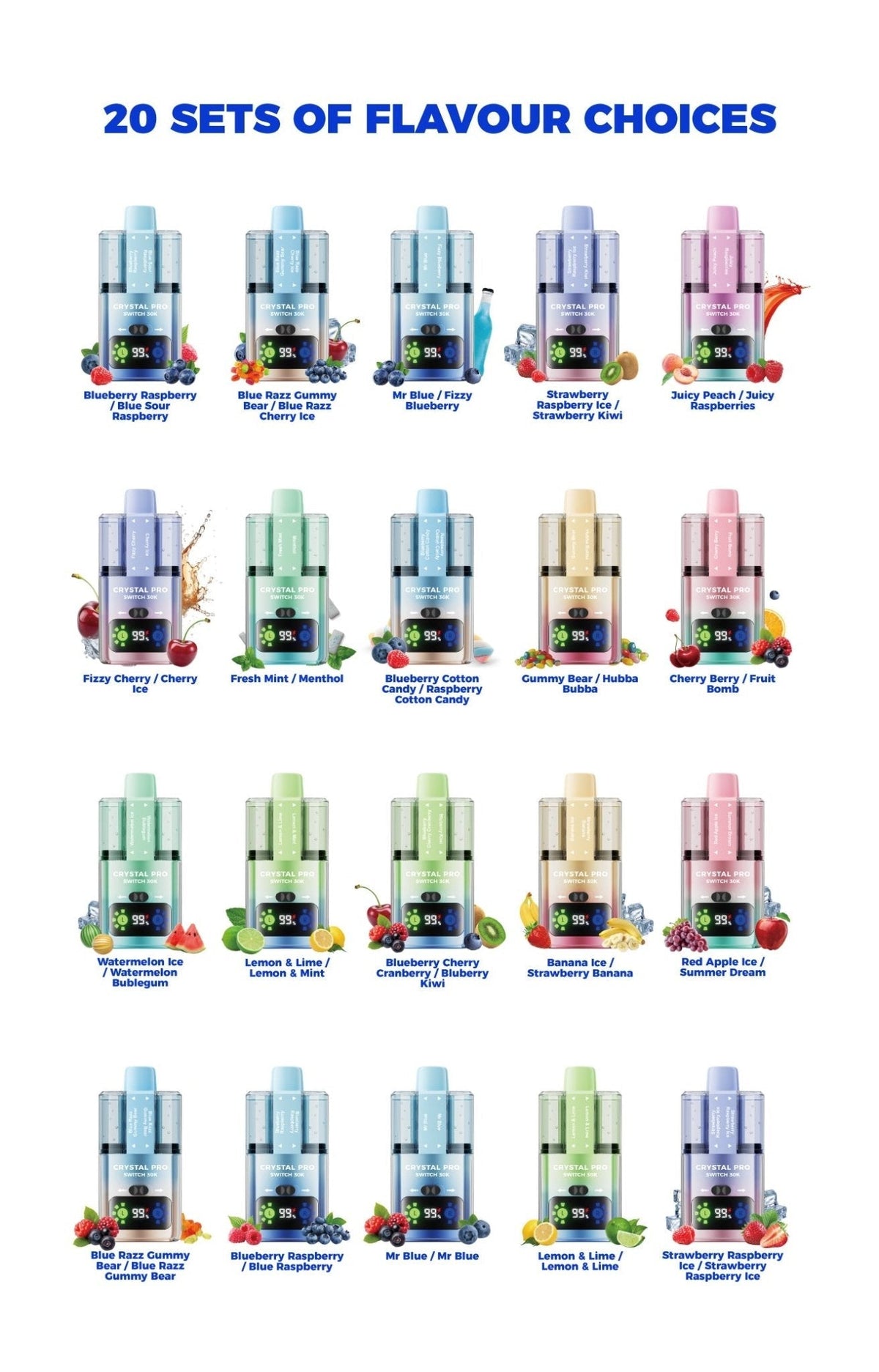 Crystal Pro Switch 30k Prefilled Pod Vape Kit Box of 5 Watermelon Ice / Watermelon Bubble Gum