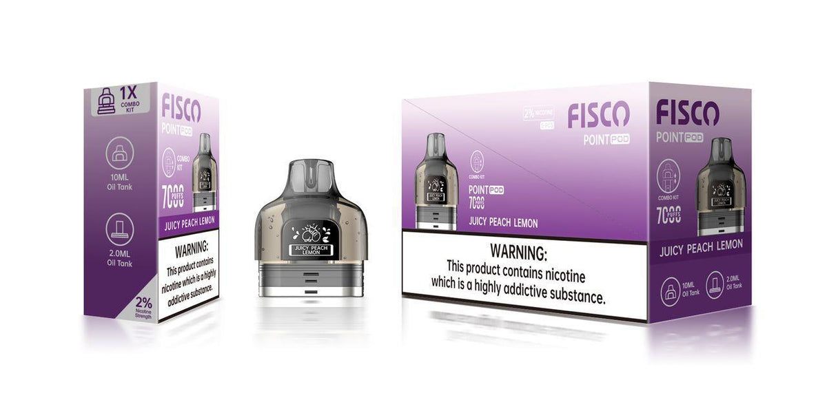 Fisco Point Pro 7000 Replacement Pods Pack of 5 Juicy Peach Lemon