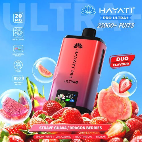 Hayati Pro Ultra Plus 25k Vape Kit Box of 5 Straw' Guava / Dragon Berries