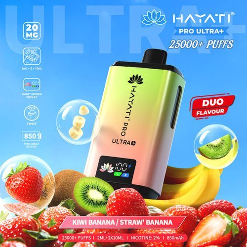 Hayati Pro Ultra Plus 25k Vape Kit Box of 5 Kiwi Banana / Strawberry Banana