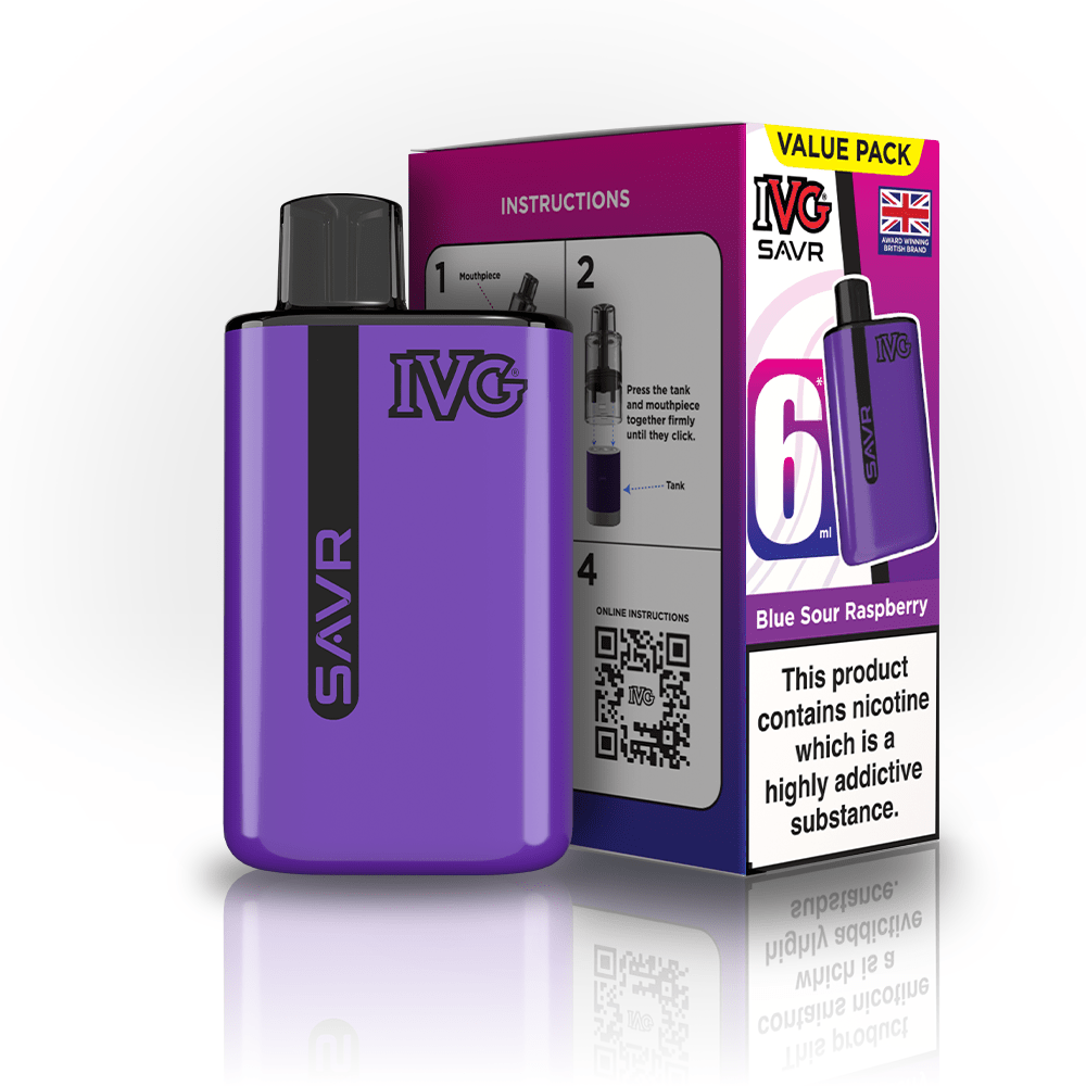 IVG SAVR 3000 Prefilled Pod Vape Box of 5 Blue Sour Raspberry