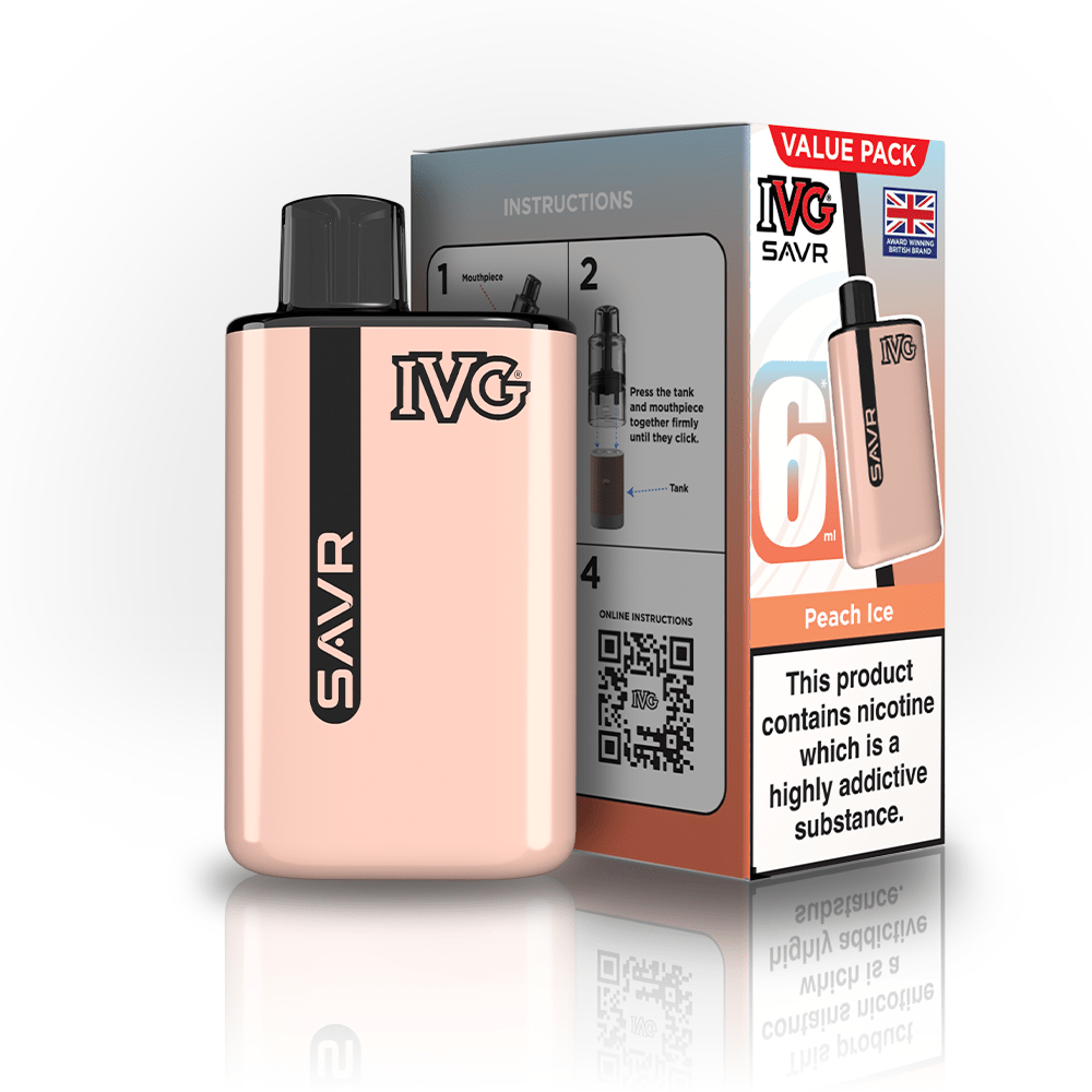 IVG SAVR 3000 Prefilled Pod Vape Box of 5 Peach Ice