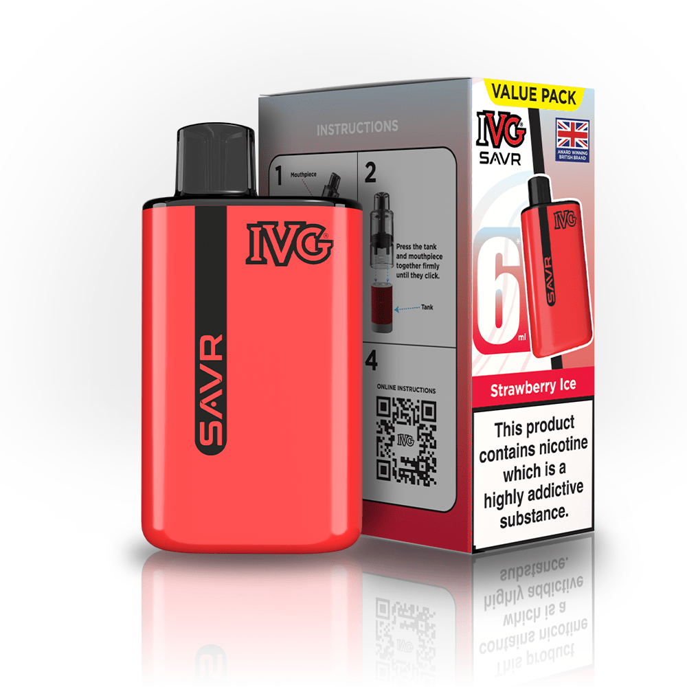 IVG SAVR 3000 Prefilled Pod Vape Box of 5 Strawberry Ice
