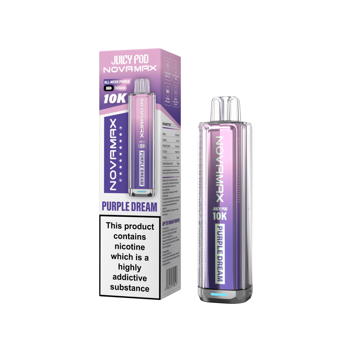 Juicy Pod Novamax 10k Prefilled Pod Vape Kit - Pack of 5 Purple Dream