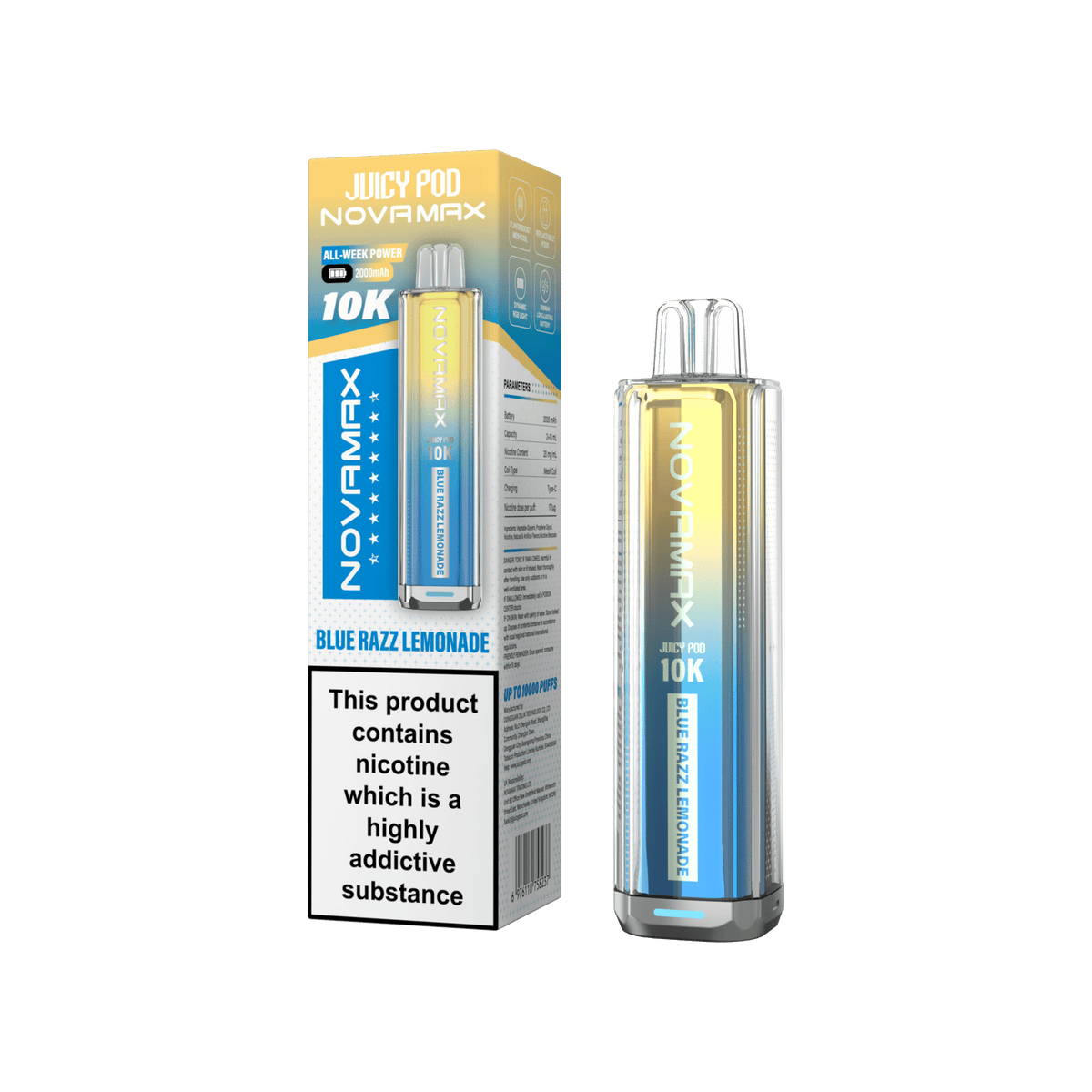 Juicy Pod Novamax 10k Prefilled Pod Vape Kit - Pack of 5 Blue Razz Lemonade