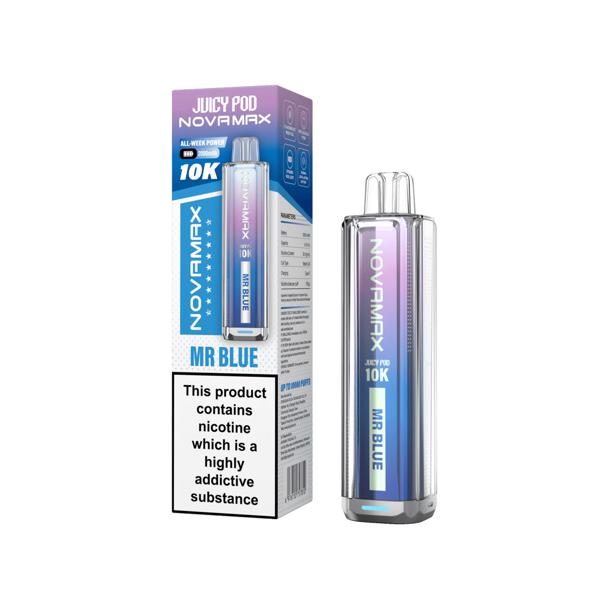 Juicy Pod Novamax 10k Prefilled Pod Vape Kit - Pack of 5 Mr Blue