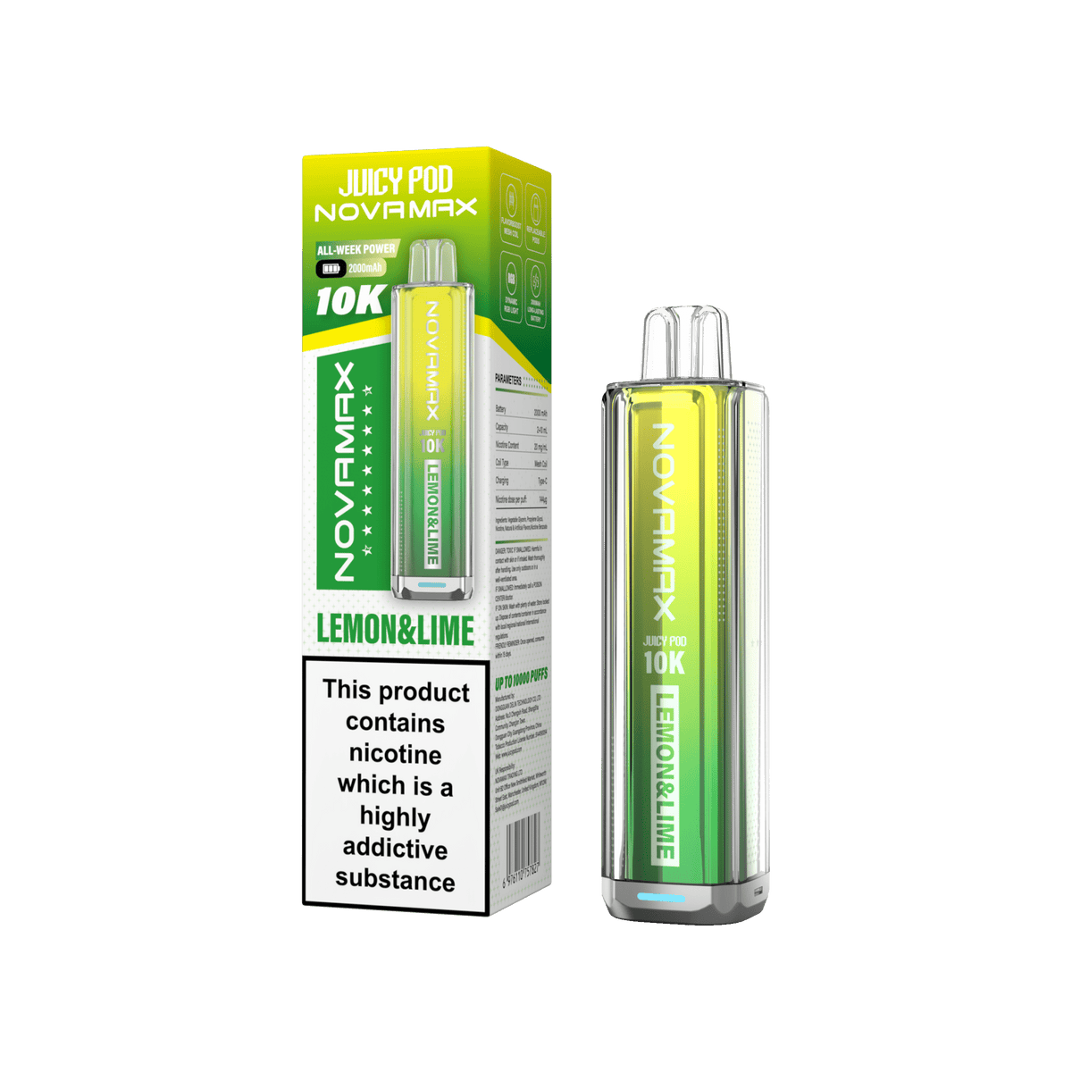 Juicy Pod Novamax 10k Prefilled Pod Vape Kit - Pack of 5 Lemon & Lime