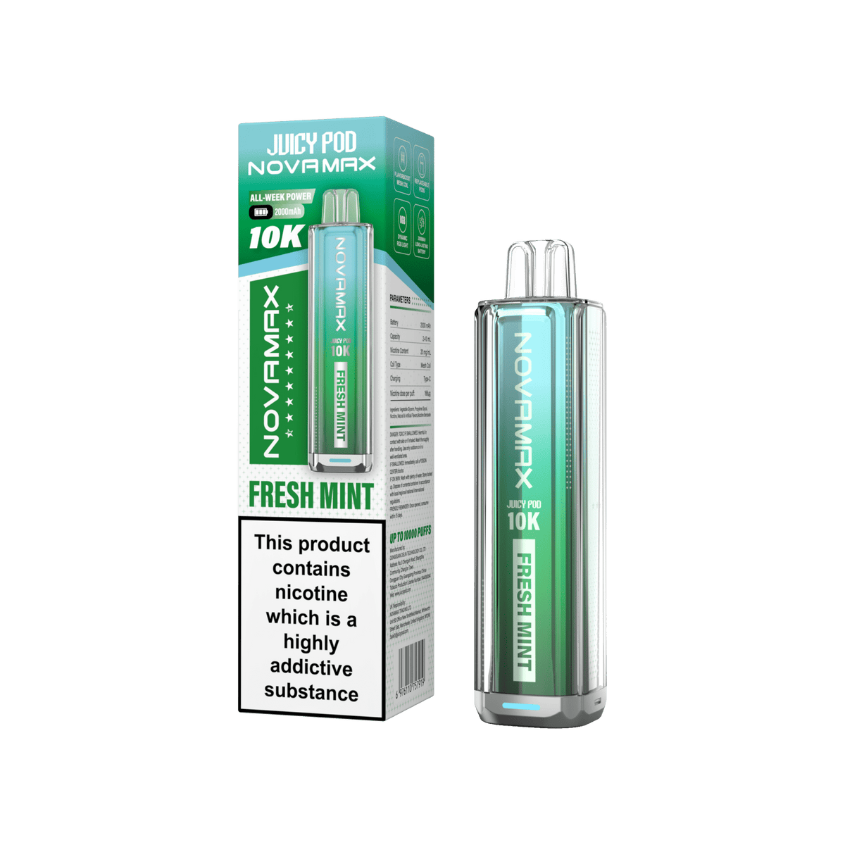 Juicy Pod Novamax 10k Prefilled Pod Vape Kit - Pack of 5 Fresh Mint