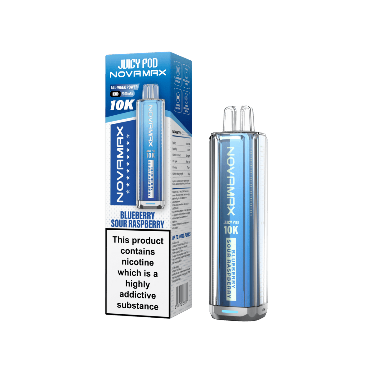 Juicy Pod Novamax 10k Prefilled Pod Vape Kit - Pack of 5 Blueberry Sour Raspberry