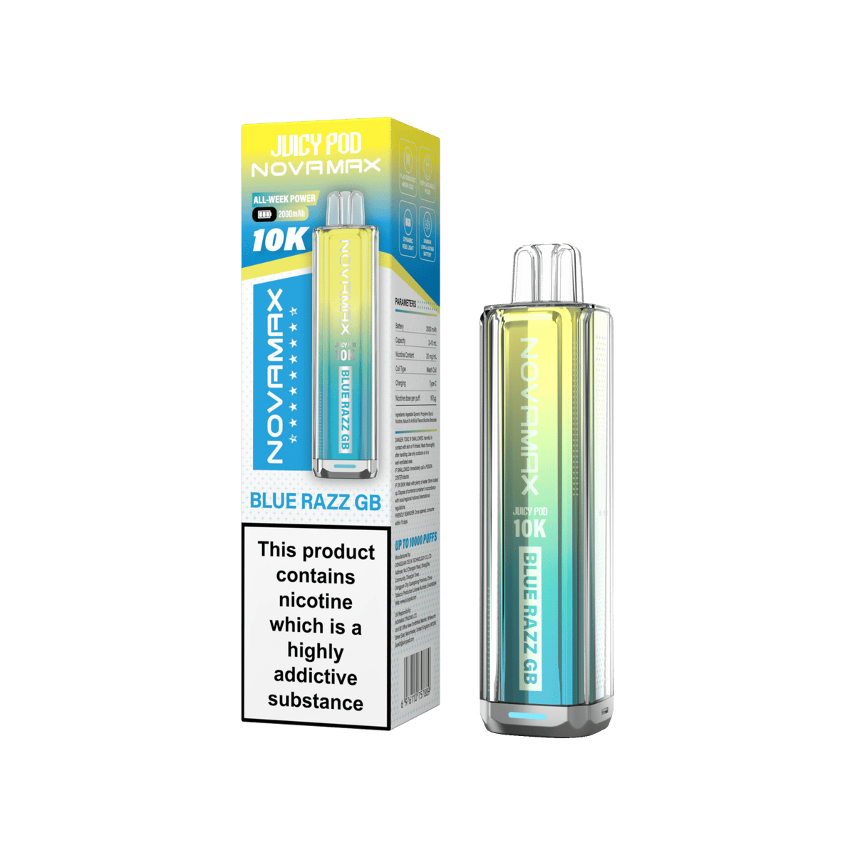 Juicy Pod Novamax 10k Prefilled Pod Vape Kit - Pack of 5 Blue Razz GB