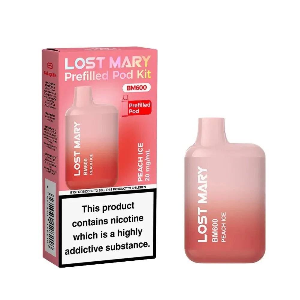 Lost Mary BM600 Prefilled Pod Vape Kit - Box of 10 Peach Ice