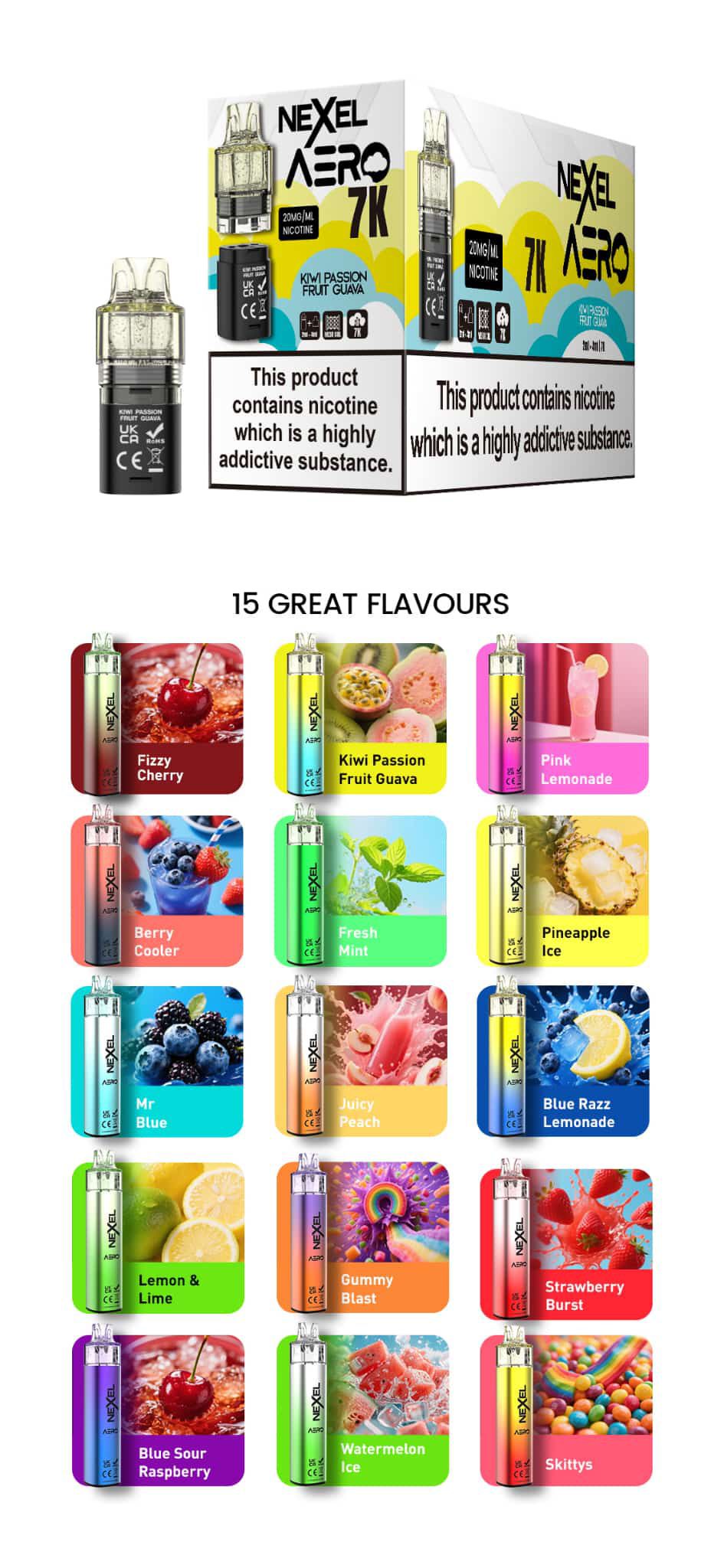 Nexel Aero 7k Prefilled Pod Vape Kit (BOX OF 5) Strawberry Blast