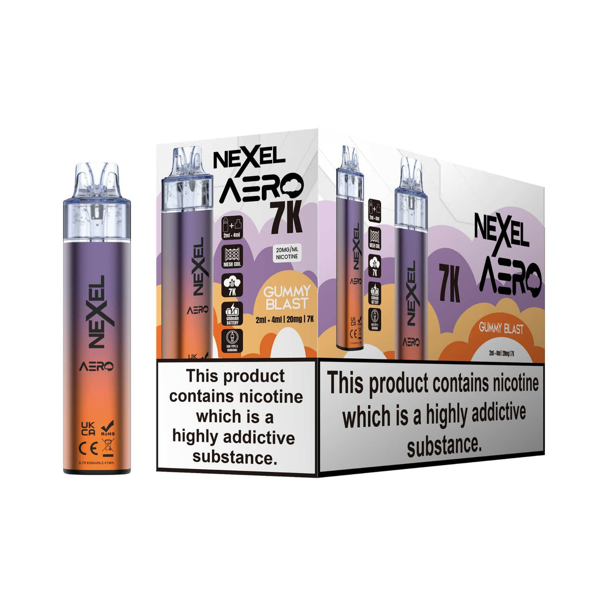 Nexel Aero 7k Prefilled Pod Vape Kit (BOX OF 5) Gummy Blast