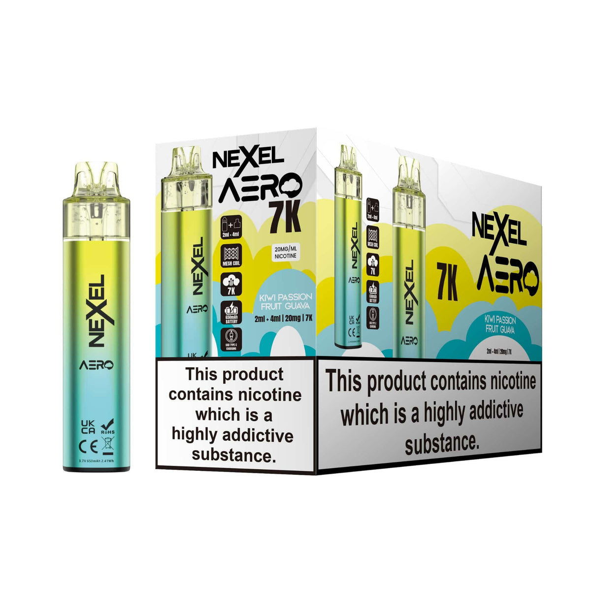 Nexel Aero 7k Prefilled Pod Vape Kit (BOX OF 5) Kiwi Passionfruit Guava