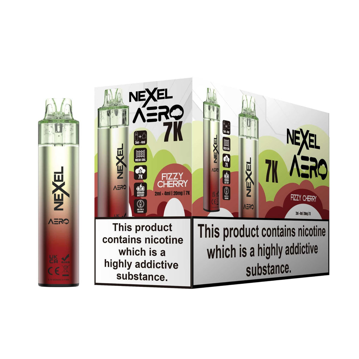 Nexel Aero 7k Prefilled Pod Vape Kit (BOX OF 5) Fizzy Cherry