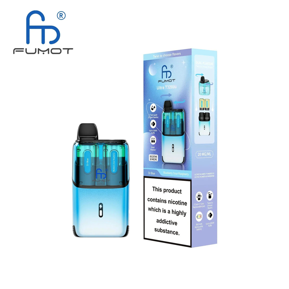 RandM Fumot T32000 Ultra Prefilled Pod Kit Pack of 5 Dr Blue / Blueberry Sour Raspberry