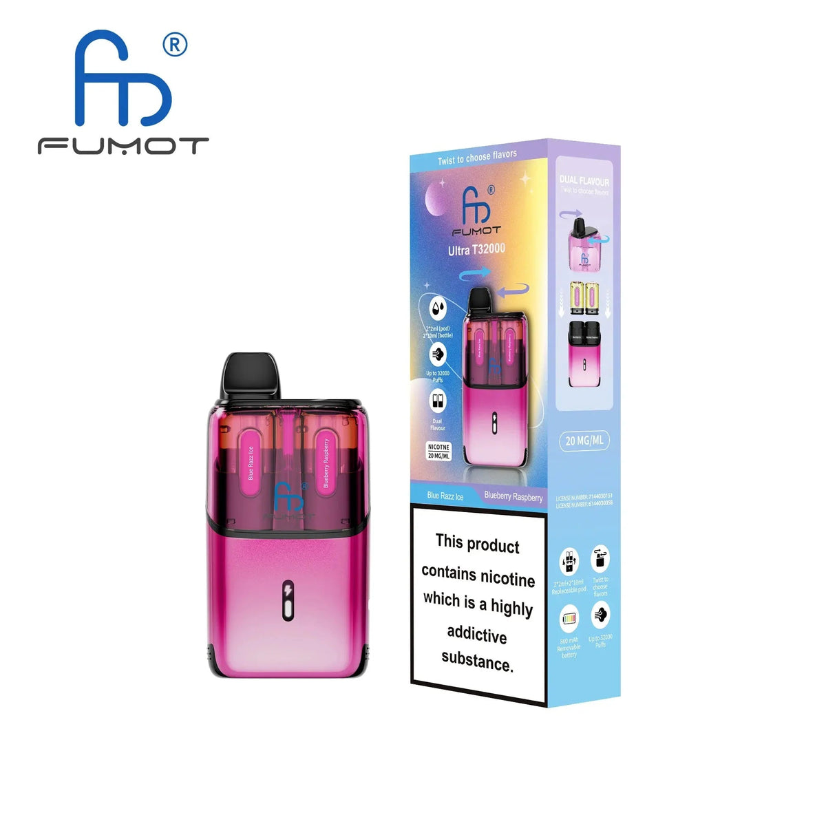 RandM Fumot T32000 Ultra Prefilled Pod Kit Pack of 5 Blue Razz Ice / Blueberry Raspberry