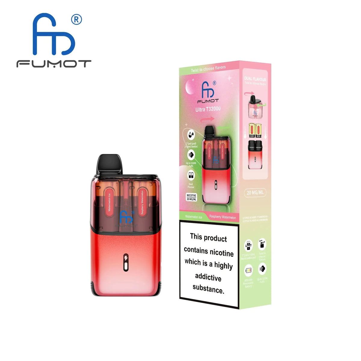 RandM Fumot T32000 Ultra Prefilled Pod Kit Pack of 5 Watermelon Ice / Raspberry Watermelon