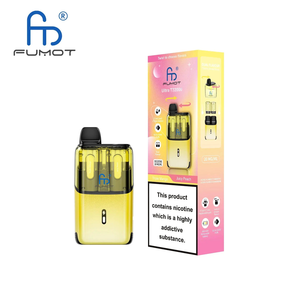RandM Fumot T32000 Ultra Prefilled Pod Kit Pack of 5 Triple Mango / Juicy Peach