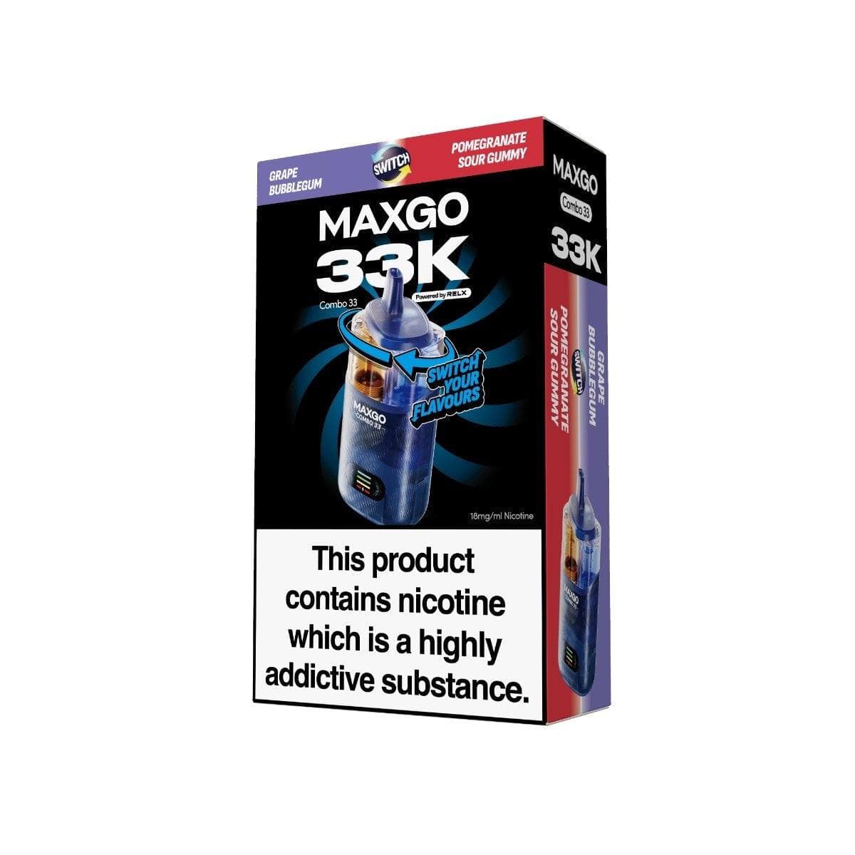 Relx Maxgo 33k Prefilled Pod Vape Kit - Pack of 3 Chery Blast + Blueberry Cherry Cranberry