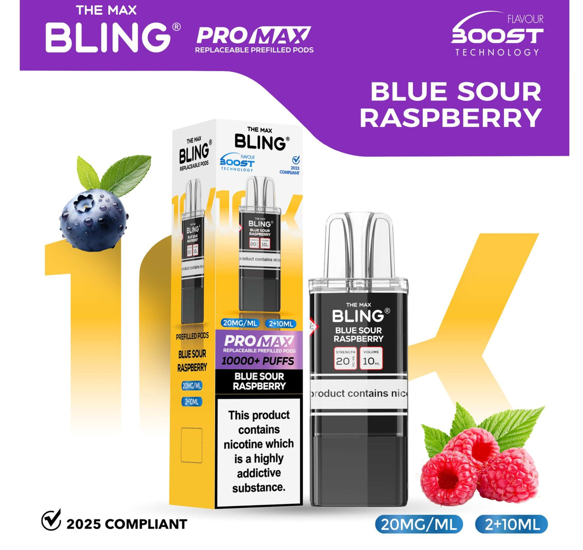 The Bling 10k Pro Max Replacement Pods (BOX OF 5) Blue Sour Raspberry