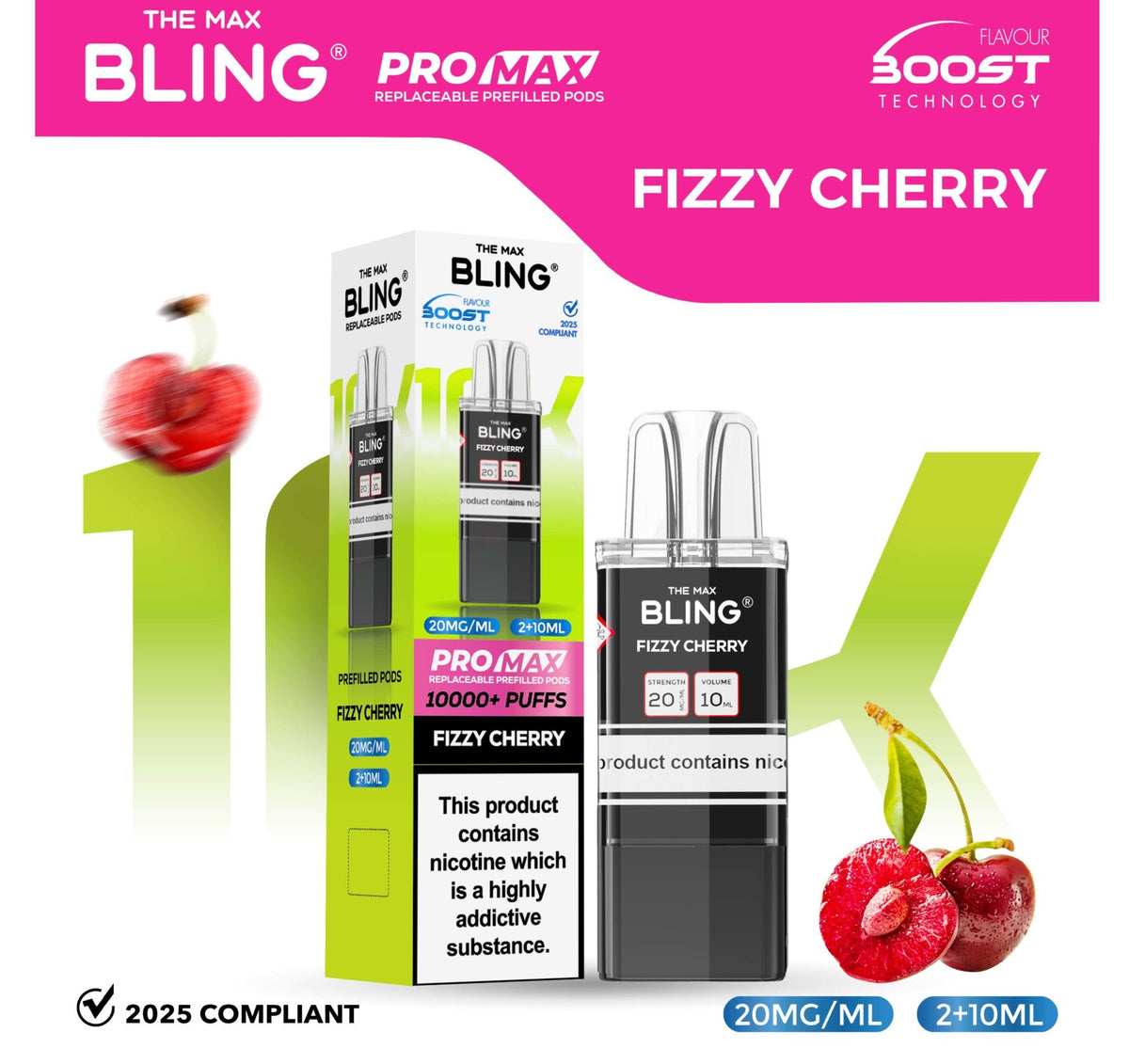 The Bling 10k Pro Max Replacement Pods (BOX OF 5) Fizzy Cherry