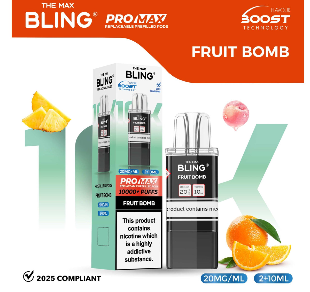 The Bling 10k Pro Max Replacement Pods (BOX OF 5) Fruit Bomb