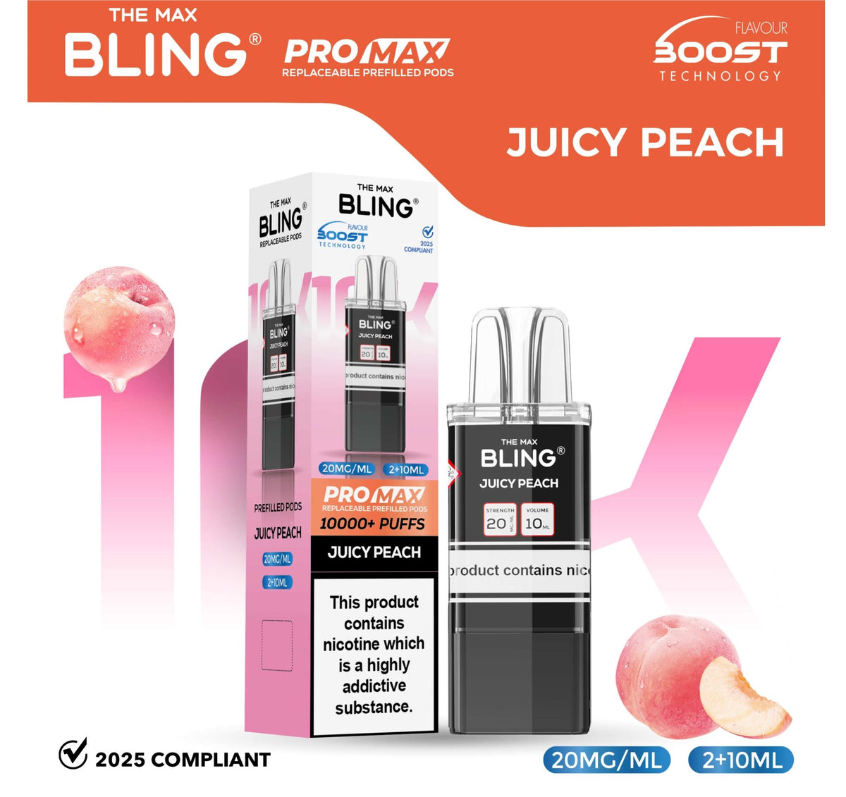 The Bling 10k Pro Max Replacement Pods (BOX OF 5) Juicy Peach