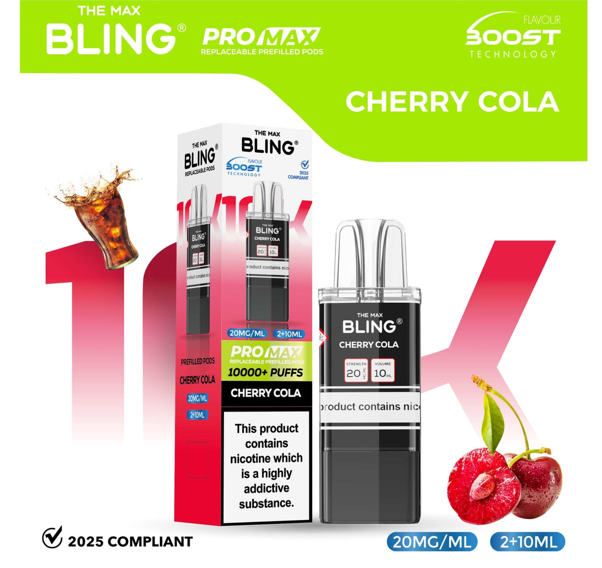 The Bling 10k Pro Max Replacement Pods (BOX OF 5) Cherry Cola