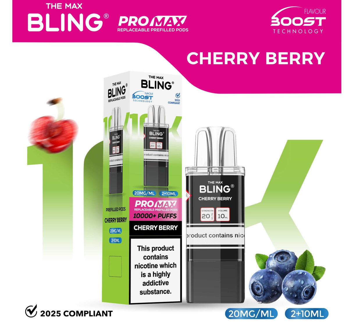 The Bling 10k Pro Max Replacement Pods (BOX OF 5) Cherry Berry
