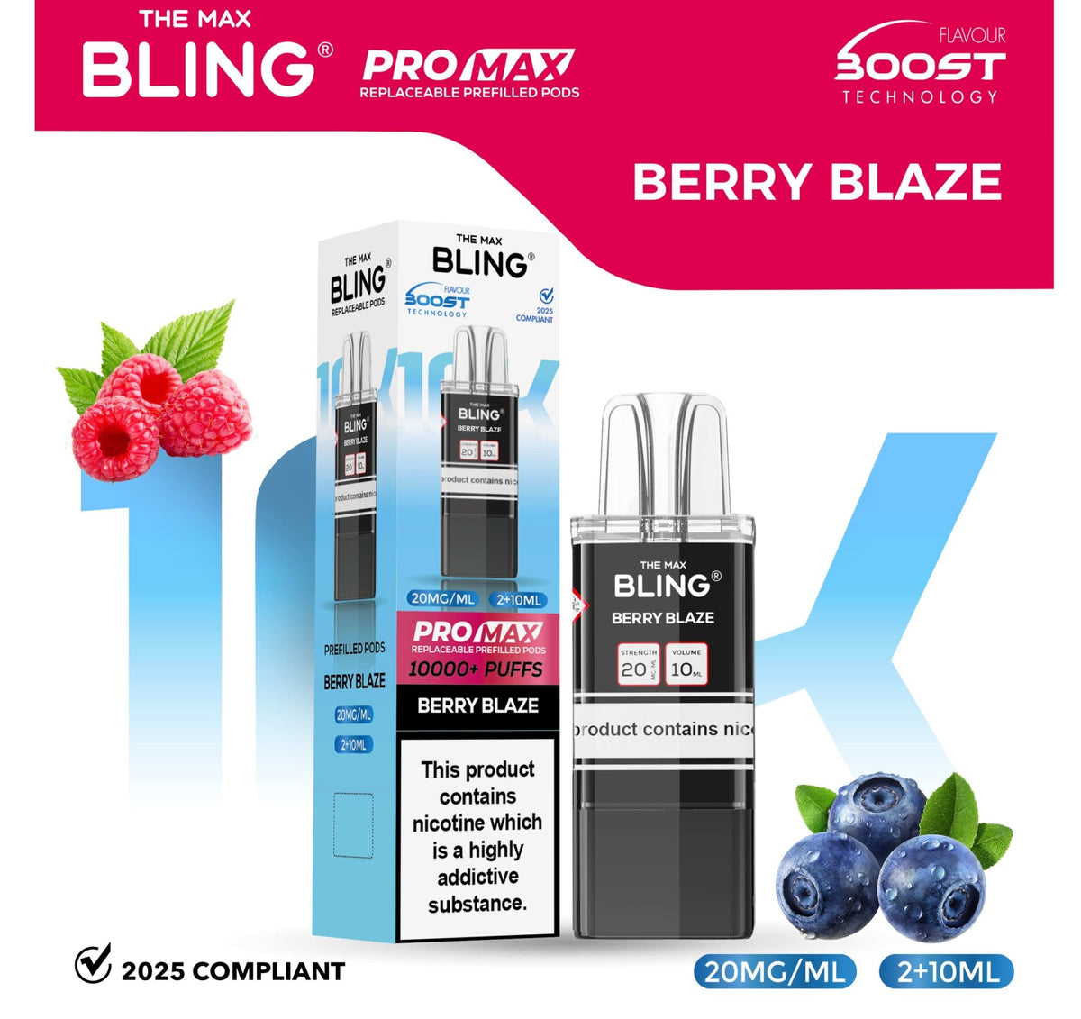 The Bling 10k Pro Max Replacement Pods (BOX OF 5) Berry Blaze