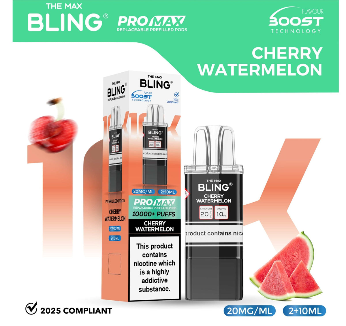 The Bling 10k Pro Max Replacement Pods (BOX OF 5) Cherry Watermelon