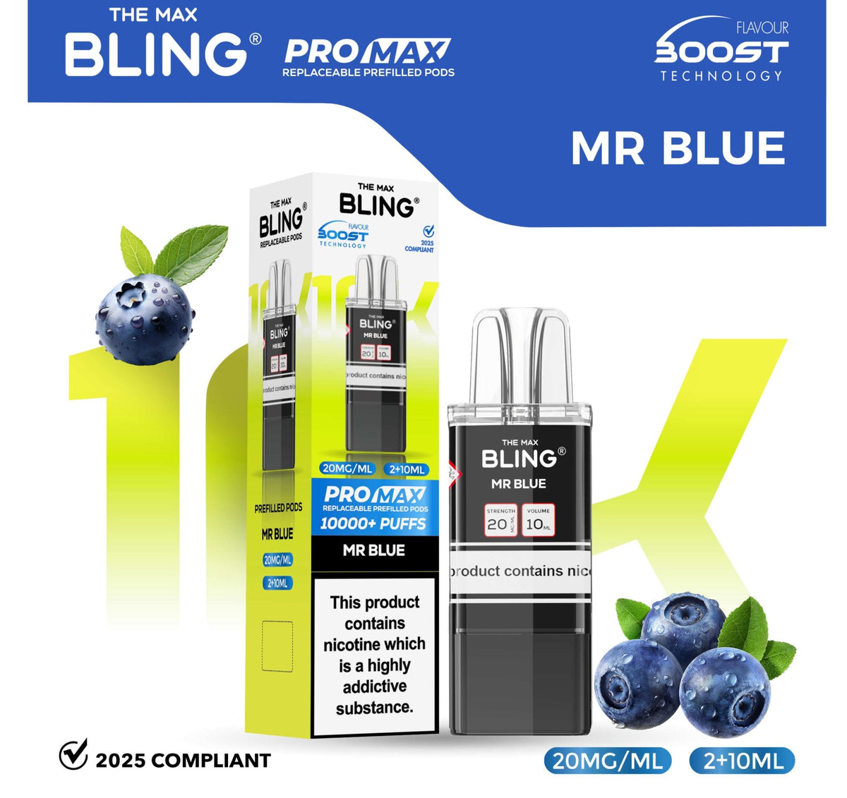 The Bling 10k Pro Max Replacement Pods (BOX OF 5) Mr Blue