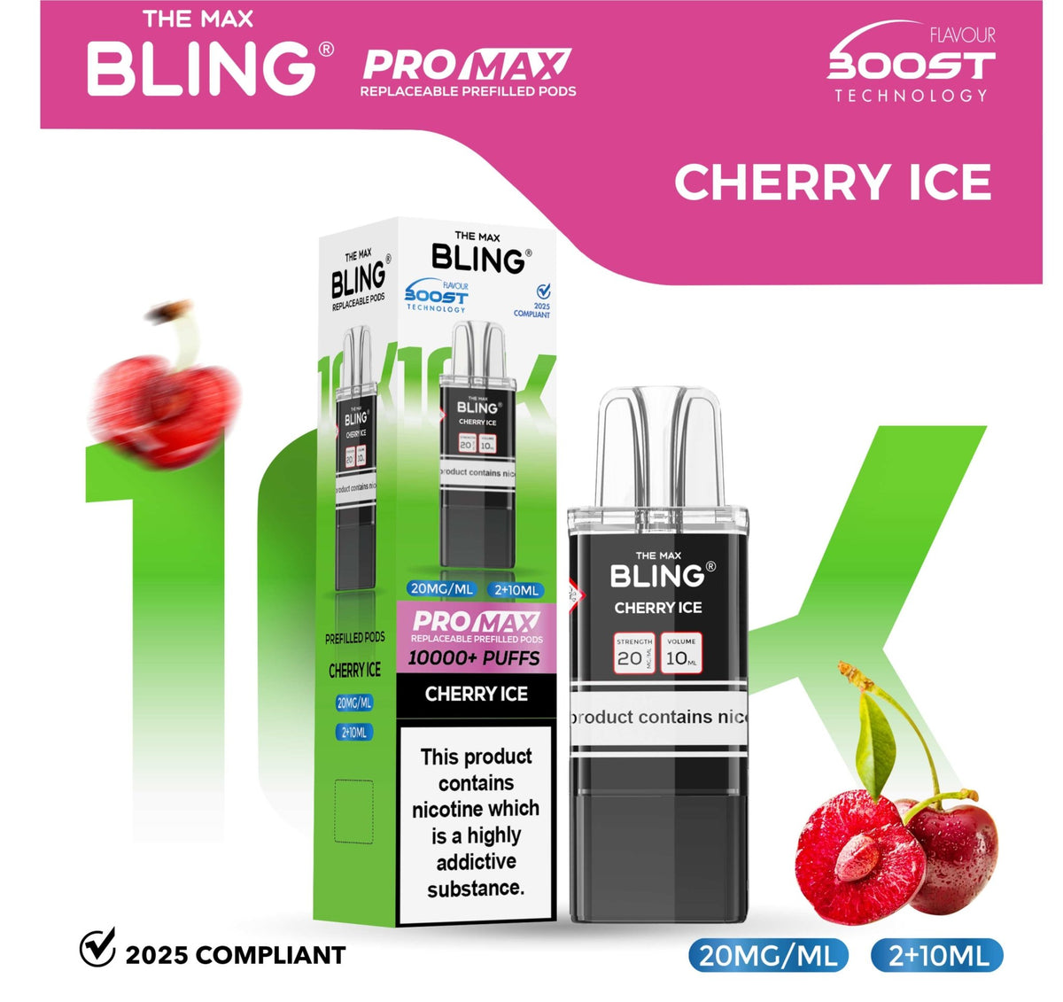 The Bling 10k Pro Max Replacement Pods (BOX OF 5) Cherry Ice