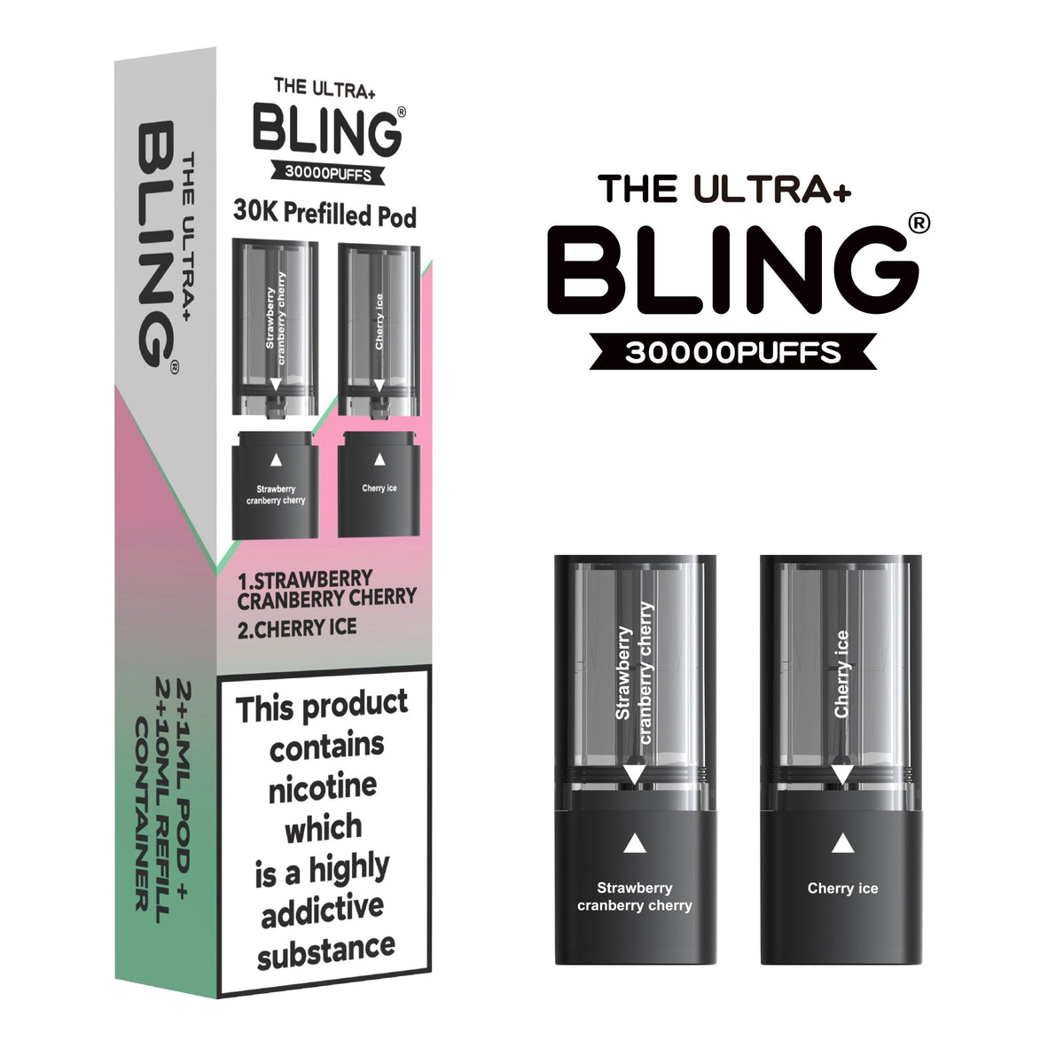 The Bling Ultra Plus 30k Replacement Pods Pack of 5 Strawberry Cranberry Cherry/Cherry Ice