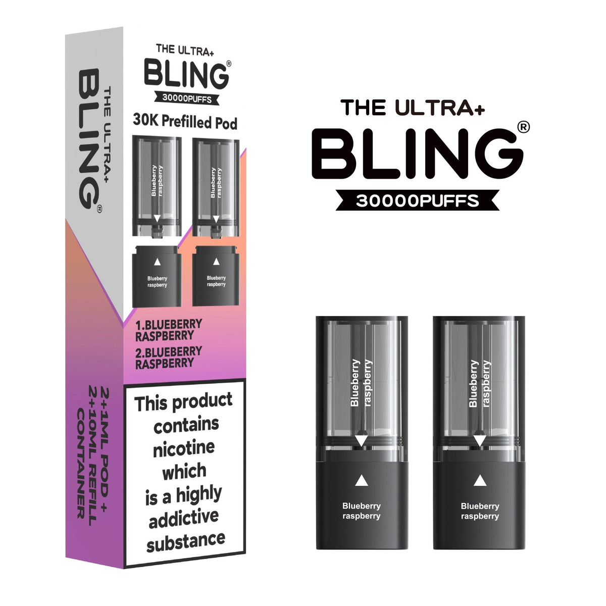 The Bling Ultra Plus 30k Replacement Pods Pack of 5 Blueberry Raspberry
