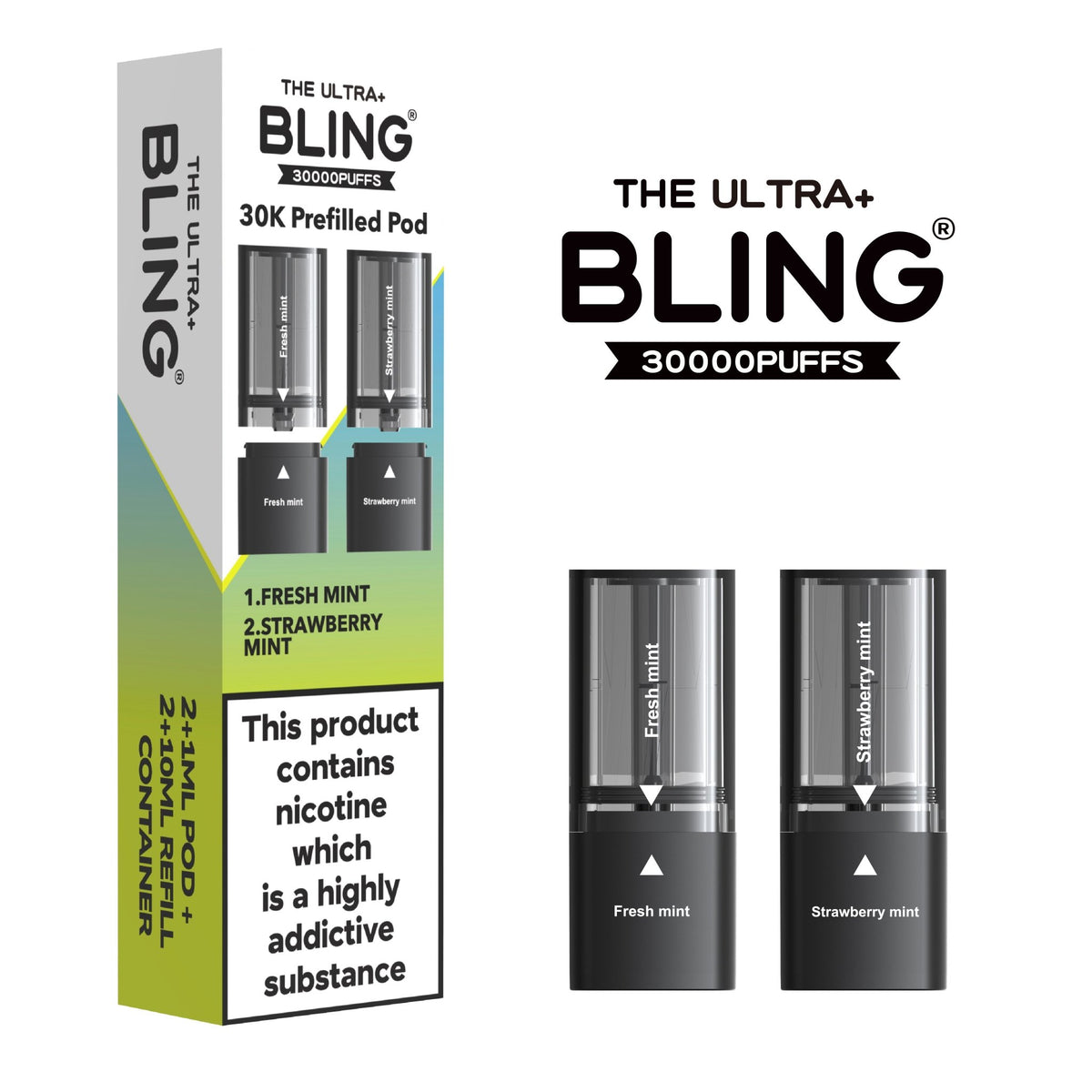 The Bling Ultra Plus 30k Replacement Pods Pack of 5 Fresh Mint/Strawberry Mint