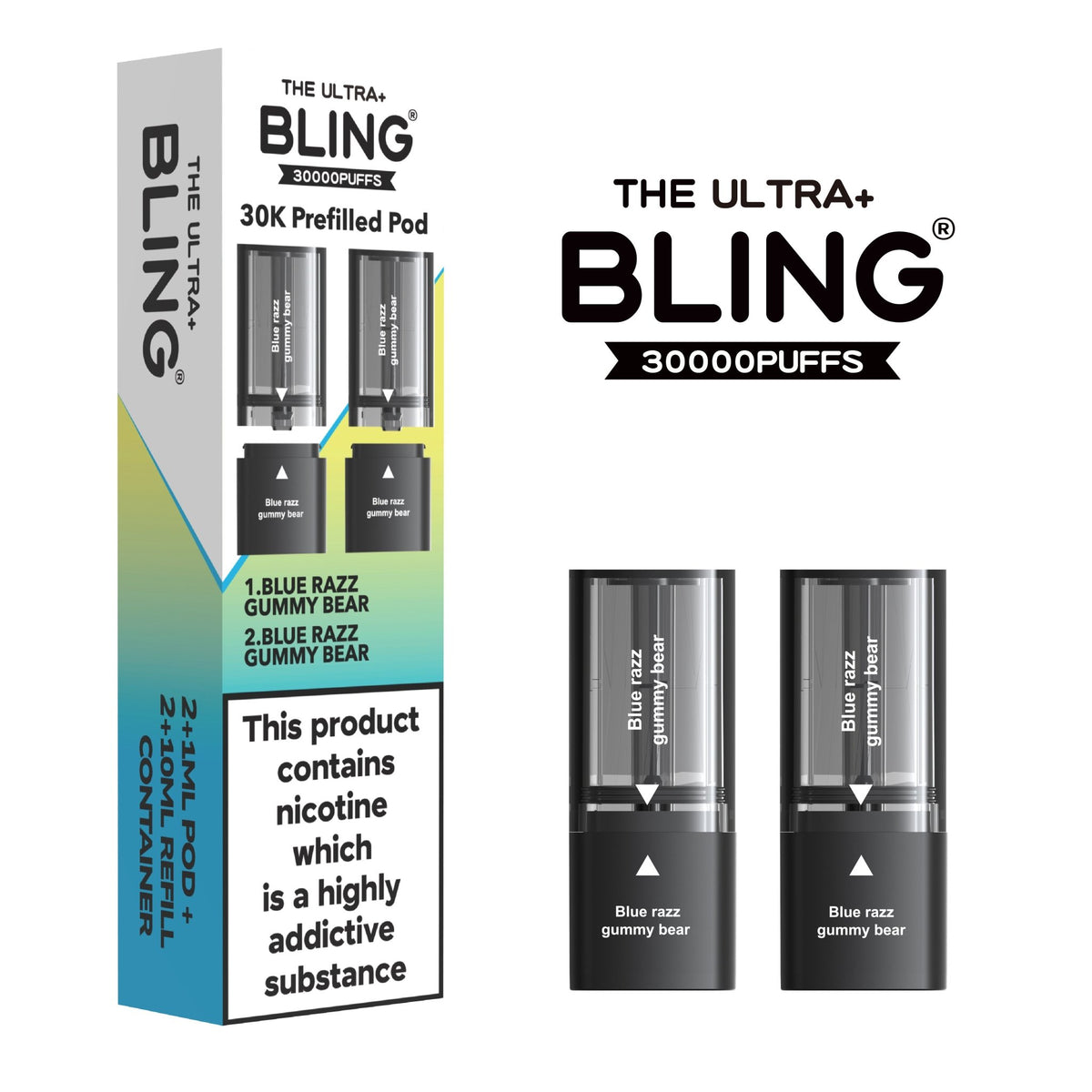 The Bling Ultra Plus 30k Replacement Pods Pack of 5 Blue Razz Gummy Bear
