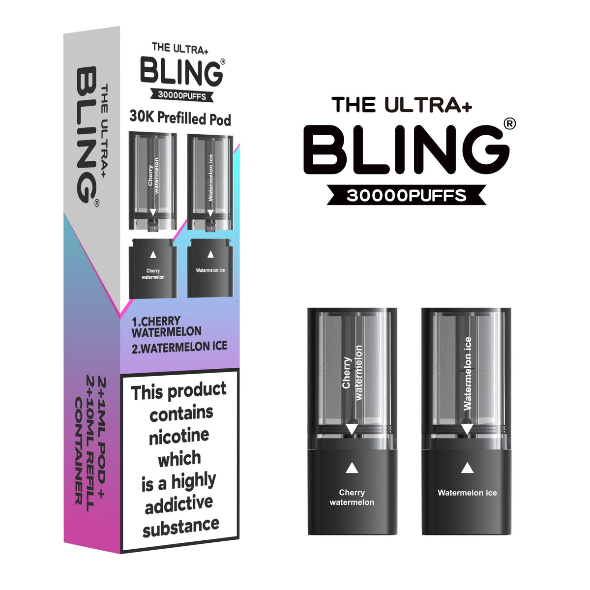 The Bling Ultra Plus 30k Replacement Pods Pack of 5 Cherry Watermelon/Watermelon Ice