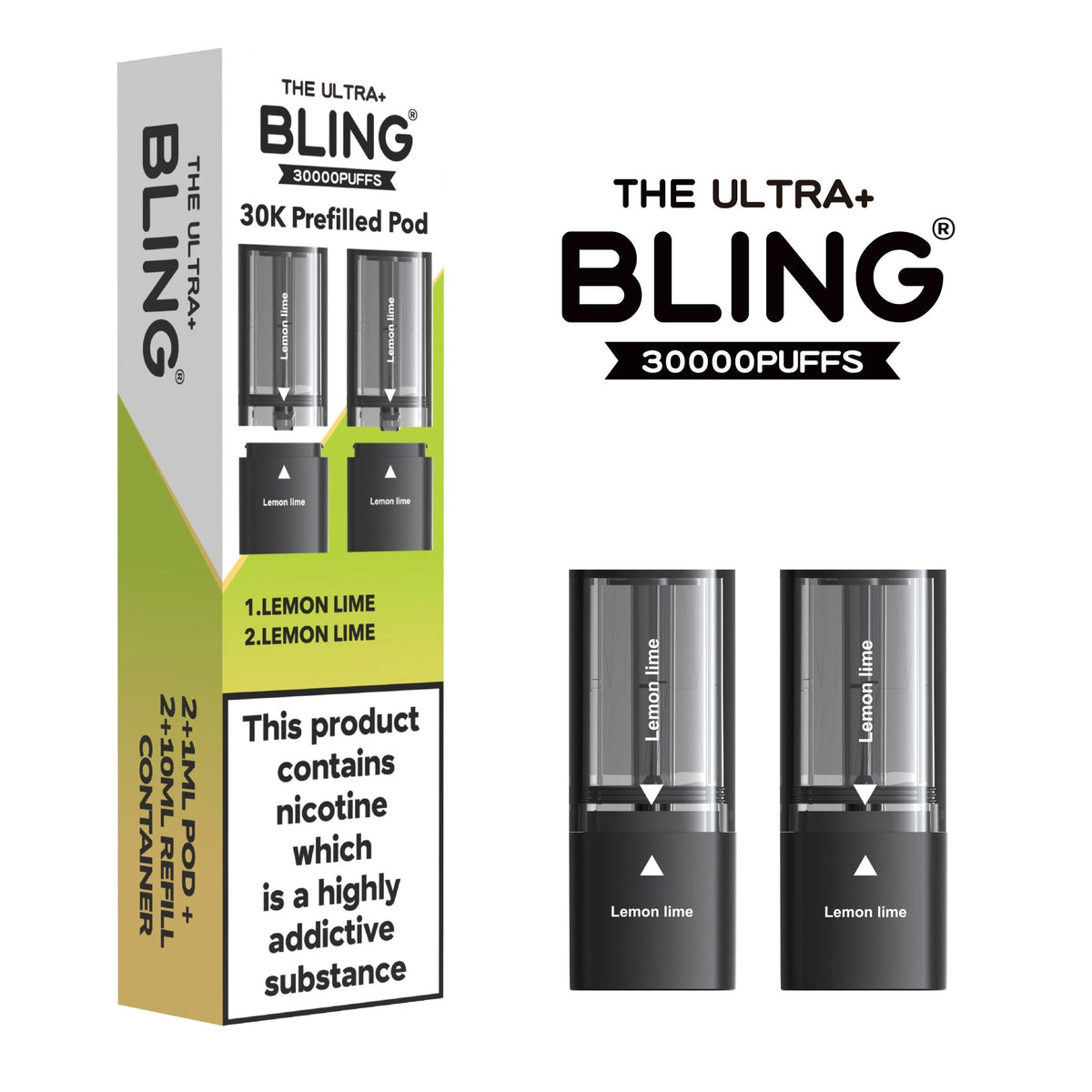The Bling Ultra Plus 30k Replacement Pods Pack of 5 Lemon Lime