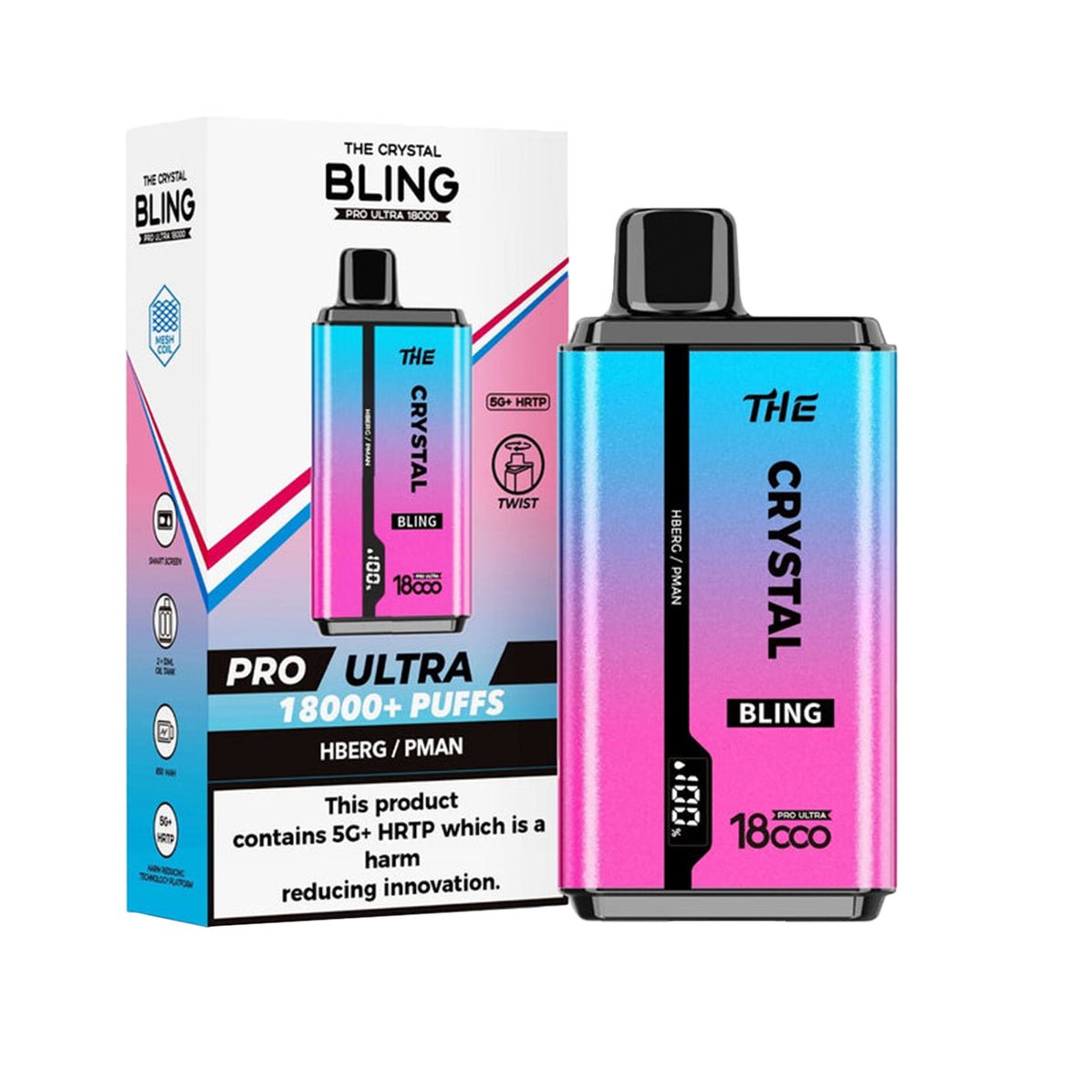 The Crystal Bling Pro Ultra Twist 18k Prefilled Pod Vape Box of 10 Mango Peach Pineapple