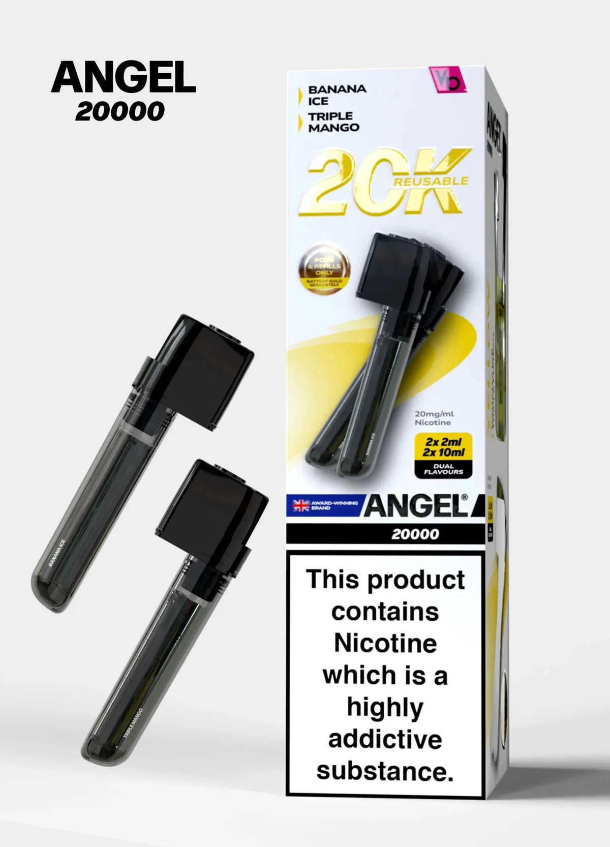 Vapes Bars Angel 20000 Vape Pods Pack of 10 Yellow Edition