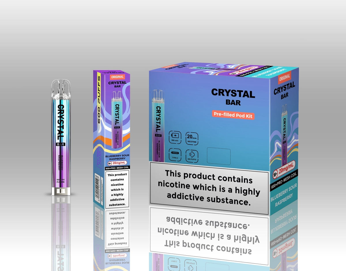 Crystal Bar Original 600 Vape Kit Pack of 10 Blueberry sour raspberry